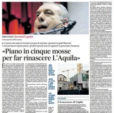 Intervista al Messaggero: "Piano in cinque mosse per far rinascere l'Aquila"